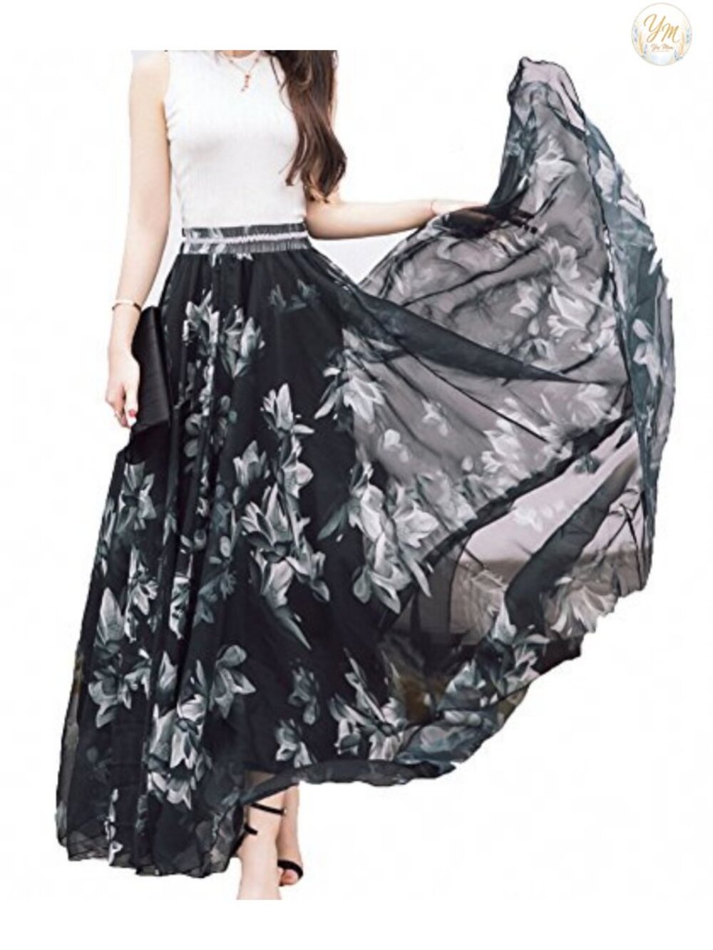 A-Line Maxi Chiffon Skirt High Rise Flowy Beach Coverup